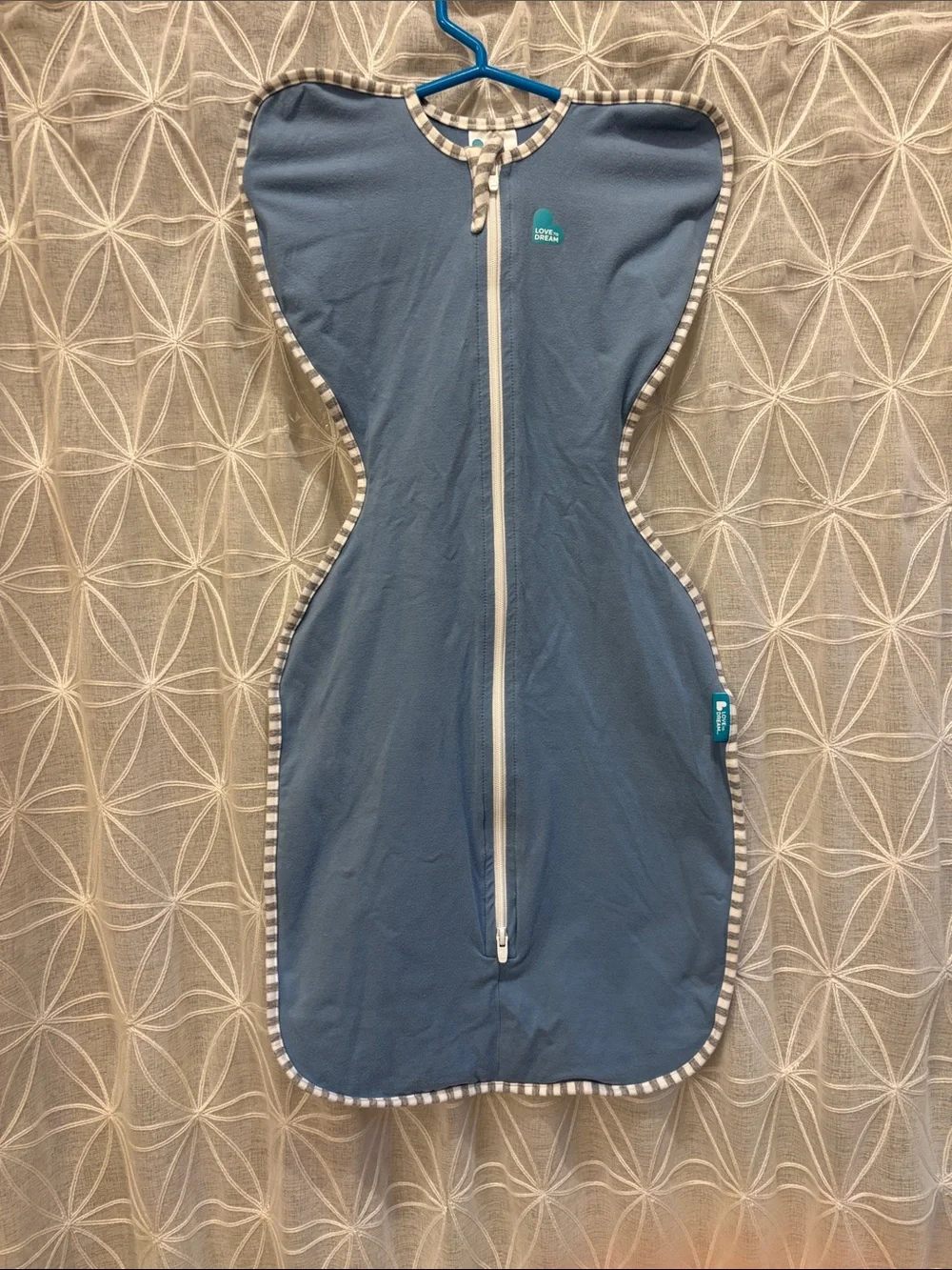 Love to dream Blue Zippered Swaddle Sleep Sack with Striped Trim